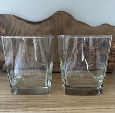 (2) Keep Walking Johnnie Walker Etched Rocks Glasses Scotch Whiskey Square Vtg