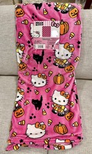 Hello Kitty Halloween Black Cats Pumpkins Pink Plush Oversized Blanket 60x70