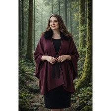 Torrid Knit Faux Fur Whimsgoth Cape Burgandy O/S Dark Fairy Cottage Whimsical