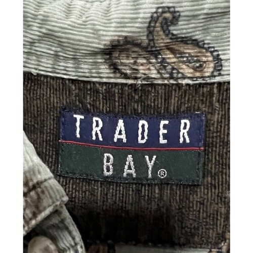 Vintage 90s Trader Bay Corduroy Shirt Sage Green Paisley Hipster Preppy Men's M - Picture 7 of 8