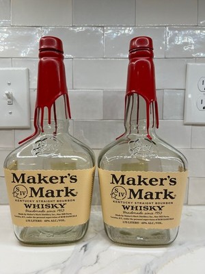 Maker's Mark Bourbon Whiskey - 2 Empty Bottles - 1.75 liter Unrinsed