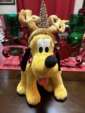Disney Store Exclusive PLUTO Reindeer with Antlers and Jingle Bells Plush 12  