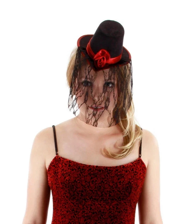 ELOPE LITTLE VICTORIAN TOP 帽子黑色和红色缎面服装配件 U3504 — 第 2/3 张图片