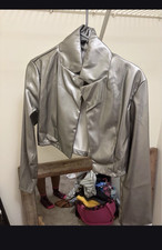 Women s Silver Faux Leather Cropped Jacket M ...