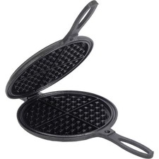 Lehman's Cast Iron Waffle Maker - 2-Piece Hinged, Non-Electric, 7" Round