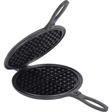 Lehman's Cast Iron Waffle Maker - 2-Piece Hinged, Non-Electric, 7" Round