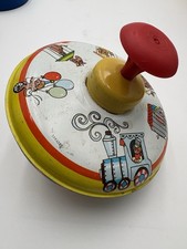 Vintage Ohio Art Spinning Top Toy Tin Litho Circus Animal Train Red Knob USA
