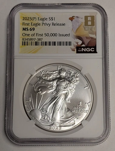 Eagle Privy ~ 2025 American Silver Eagle ~ NGC MS69 ~ 1 of 50000 ~  .999 ASE $1
