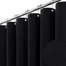 Black Linen Textured Heavy Duty Fabric Shower Curtain 48x72 Inch Polyester