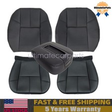 Fits 07-14 Gmc Sierra Driver Passenger Bottom Top Leather Seat Cover Black