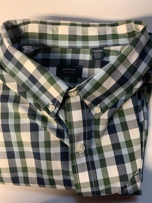 Arrow Mens Long Sleeve-Button Down Shirt-2XL XXL Big Tall Plaid Shirt