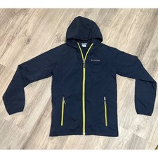 Columbia Kids' Hooded Windbreaker Jacket Navy Blue Neon Yellow Size L