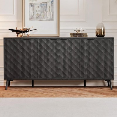 62'' Diond Flute Sideboard Buffet Cabinet, Diond Shaped Relief Stora