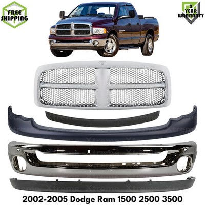 Front Bumper Chrome & Grille Assembly Kit For 2002-2005 Dodge Ram 1500 2500 3500