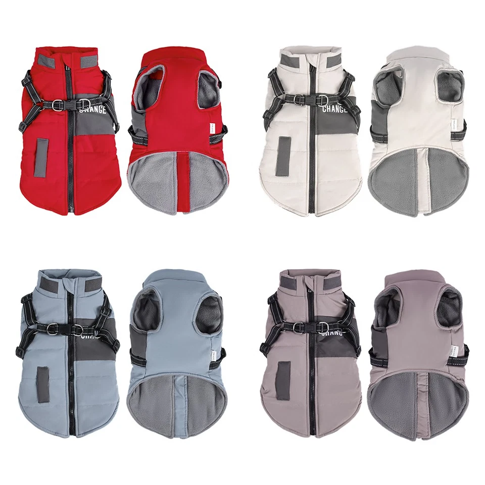Chaqueta con arnés para mascotas perros invierno cálido ropa para perros impermeable trajes a prueba de viento Foto 2 de 4