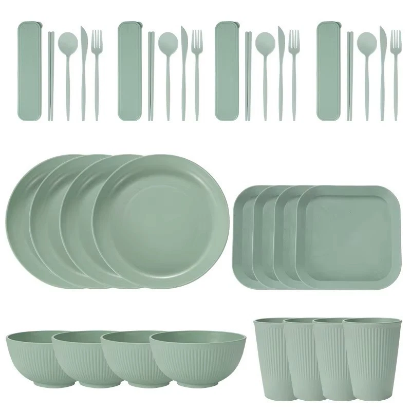 Green Wheat Straw Dinnerware Set 16pcs/Set Durable - Reuseable - Image 2 of 3