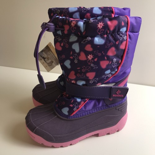 CIOR Little Kid Girl Snow Boots Waterproof Fur Lined Outdoor Purple Pink Heart 1 - Picture 4 of 9