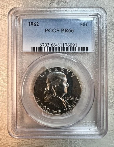 1962 Franklin Half Dollar PCGS PR66 Proof Silver Gem $1 NR! Cameo Reverse!