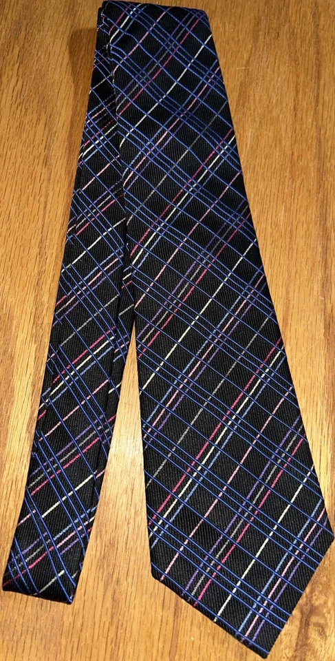 Corbata de Colección Turnbull & Asser Para Hombre Negra con Líneas Geométricas Azul Púrpura Plata Rosa Foto 3 de 4