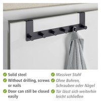 Wenko TüRgarderobe Celano 6 Haken Stahl Bis 2 Cm TüRfalz Schwarz