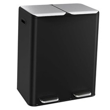 16 Gal 2 x 30 L Dual Trash Can, Stainless Steel Kitchen Garbage Bin, Black