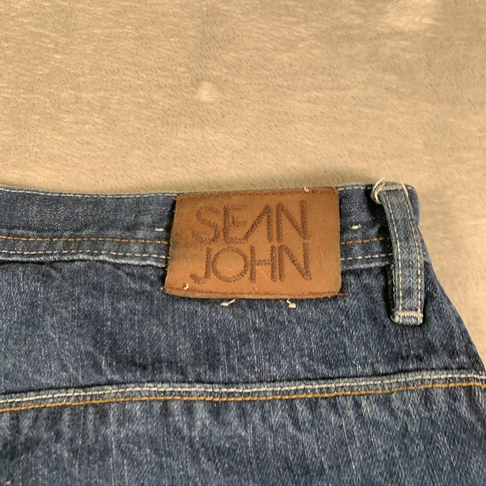 Vintage Sean John Shorts Mens 36 Blue Denim Baggy Utility Y2K Embroidered 90s - Image 3 of 4