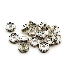 Rhinestone Spacer Beads Silver Plated Rondelle with Clear Crystals 4-12mm