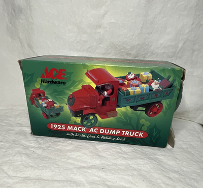 #ad ACE Hardware 1925 Mack AC Dump Truck Tipper Christmas Theme Green Red w Santa $35.00