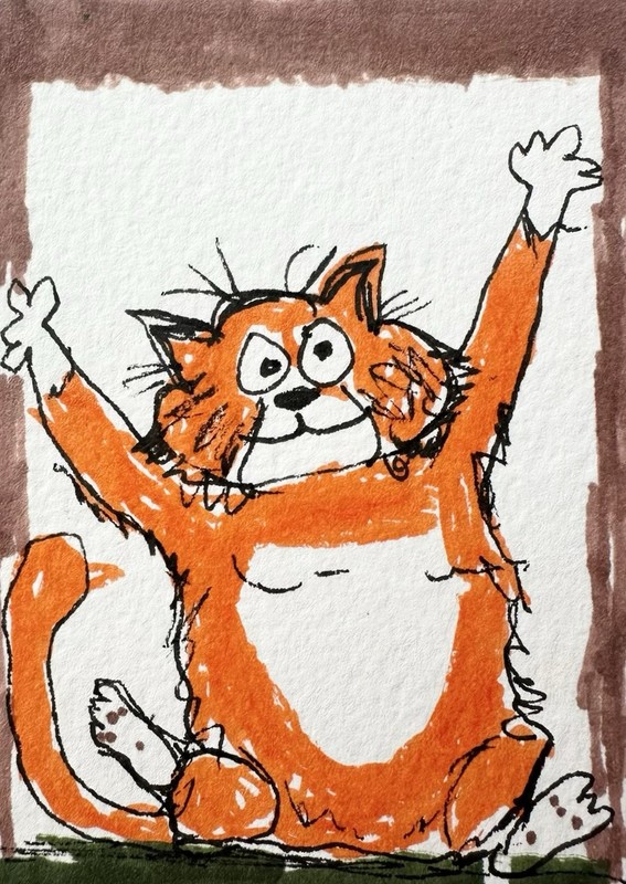 Original ACEO Painting Cat Miniature Art Card By Carole Collins M7