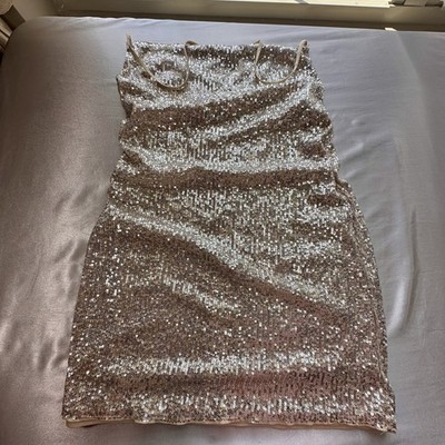NWT Divided H&M Dress Full Gold Sequin Sleeveless Midi Cocktail Size 8
