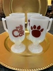 4 Vtg. Arctic Cat Milk Glass Pedestal Toddy Mugs ~The Year of the Cat Paw Print
