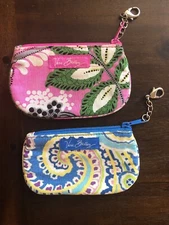 2 VERA BRADLEY Coin Purses w Keychains - Pink & Blue Excellent Condition!