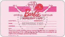 1964 BARBIE FAN CLUB MEMBERSHIP CARD