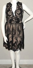 Symphony Lace Layered V-Neck Dress Black & Nude Plus 1XL - New!