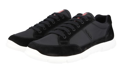 PRADA Leichte Leder Nylon LINEA ROSSA Sneaker - 4E3222 - Schwarz - NEU