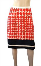 MARNI Paneled Red Ivory Houndstooth Silk Twill Knee Skirt 42 US 6