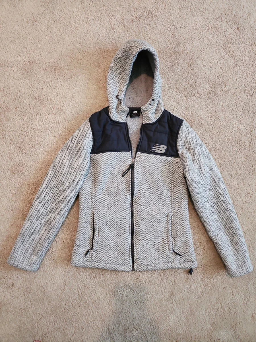 New Balance Full Zip Gray & White Herringbone Fleece Sweater