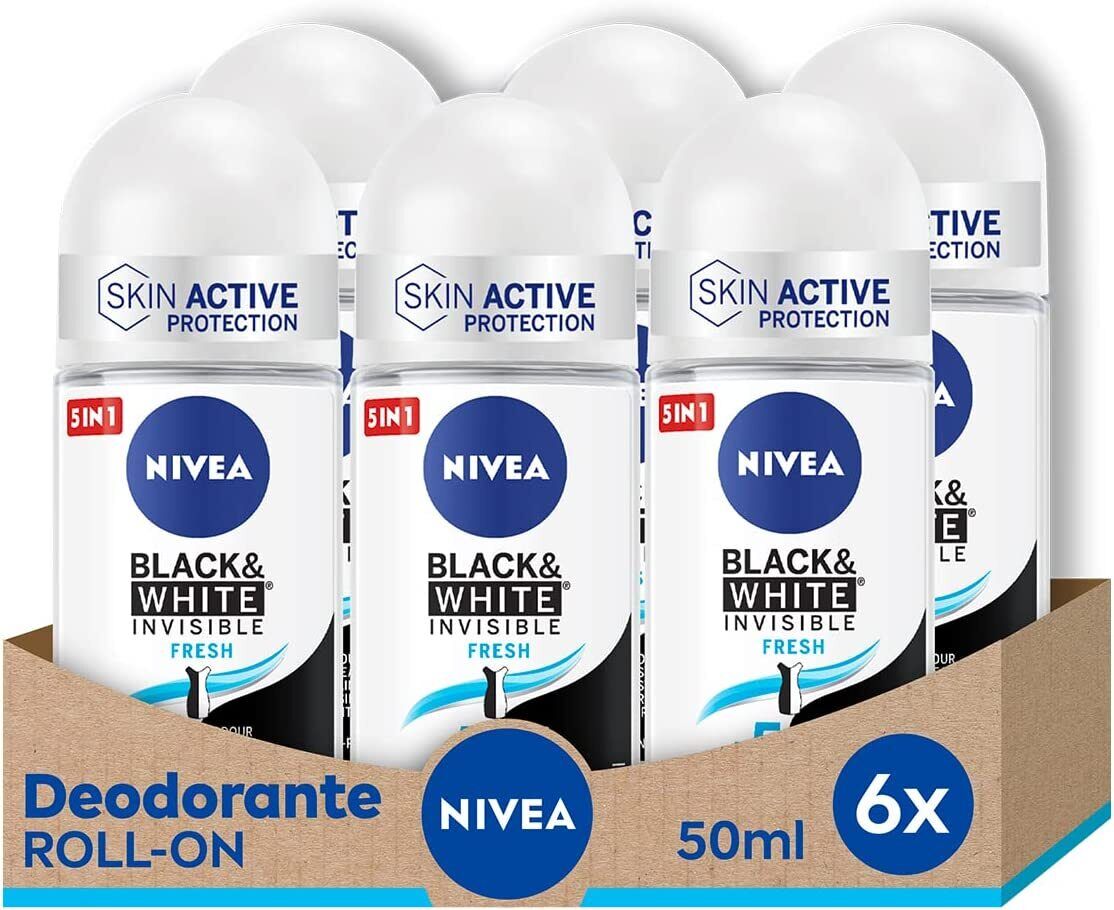 Nivea Nivea Roll-on Black & White Invisible Fresh -50 ml - 6 x Pack