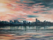 Cityscape Sunset Painting for Architecture Art Collectors Urban Landscape