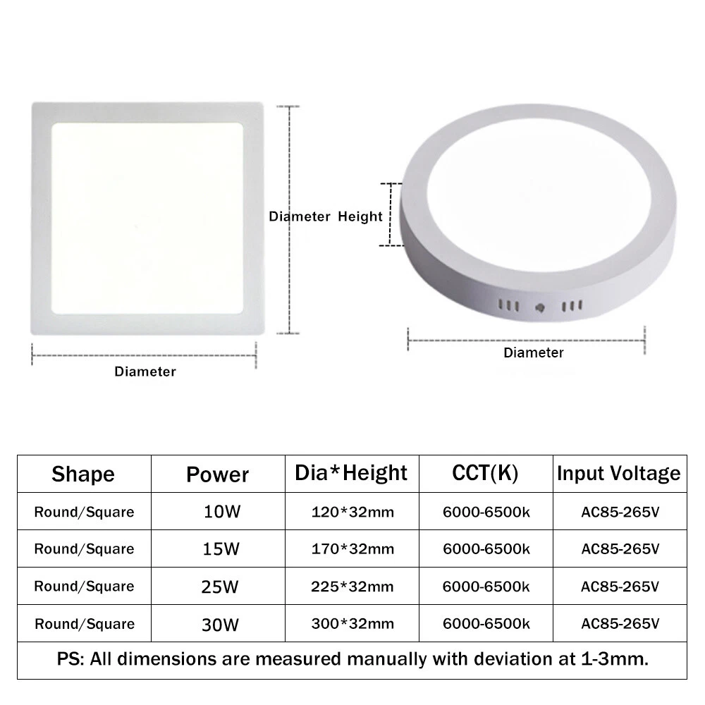 10 25 30W Dimmable Surface Mount LED Panel Light Ceiling Downlight Lamp 110 240V