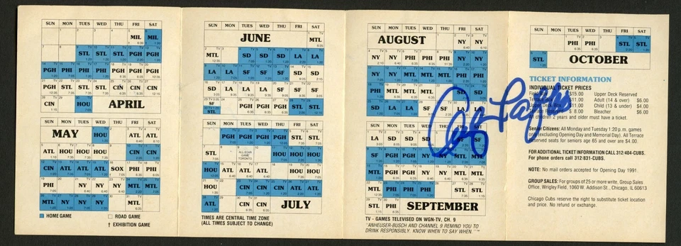 Ron Cey & Andy Pafko signed autograph auto 1991 Chicago Cubs Pocket Schedule - Image 3 of 4