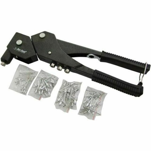 HEAVY DUTY SWIVEL HEAD HAND RIVETER WITH 75 RIVETS AND 4 NOZZLES POP