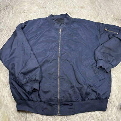 Oak + Fort Men's OS Navy Blue Satin Bomber Jacket | eBay