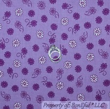 BonEful FABRIC FQ Cotton Quilt Purple White Daisy Flower Calico Small Swirl Dot
