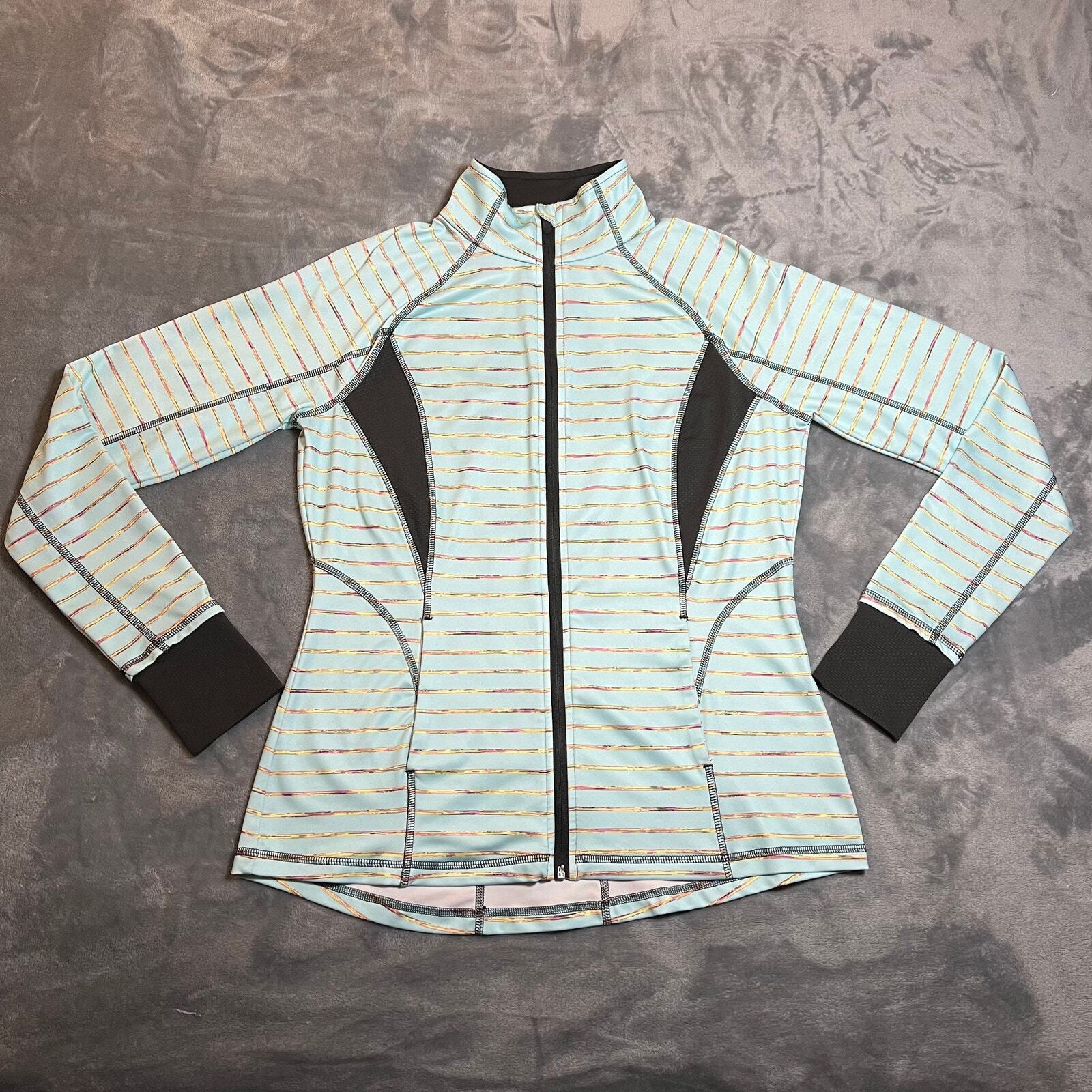 Tek Gear Stripe Mock Neck Athletic Zip Up Jacket with Mesh Inserts Size Large