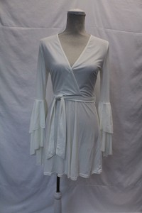 plunge neck flared sleeve skater dress