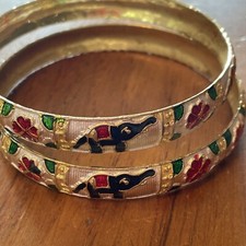 Pair Set 2 Enamel Elephant Bangle Bracelet