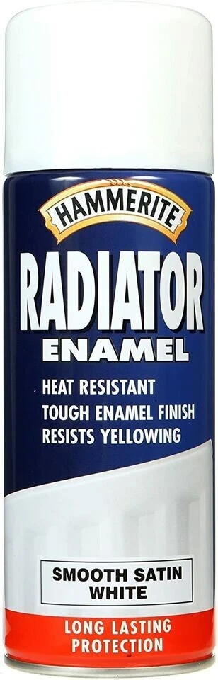 Hammerite Radiator Paint Satin Quick Drying White Paint 400ml Aerosol