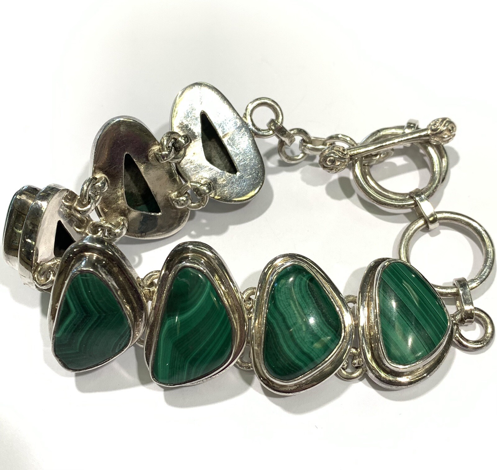 Sterling Silver Malachite Toggle Bracelet - image 8