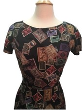 163. Vintage Anthropologie Isy & Peeps L Stamp Print Dress New Without Tags 6